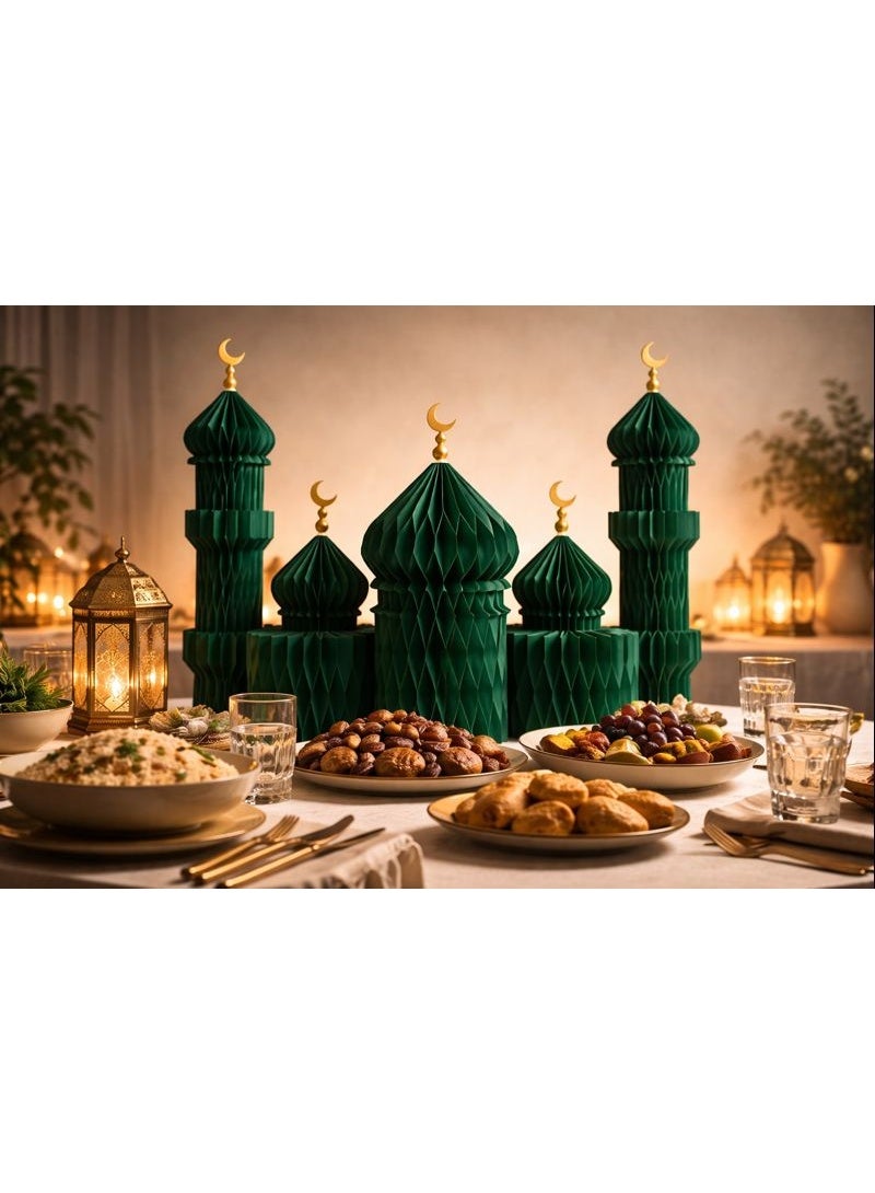 Green Honeycomb Mosque Decor Set Ramadan & Eid Islamic Table Decoration - Image 2